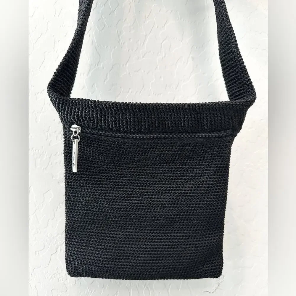 THE SAK Black Crochet Crossbody Bag Y2K Boho Minimalist Zip Purse